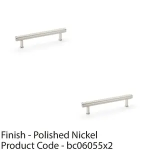 2 PACK - Reeded T Bar Pull Handle - Polished Nickel 128mm Centre SOLID BRASS Drawer Lined