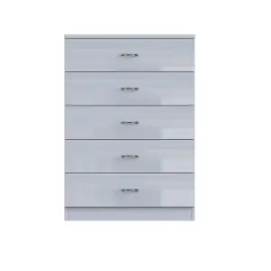 Grey Gloss 5 Drawer Chest Of Drawers Bedroom Furniture