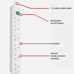 Brennenstuhl Eco-Line 6-way Extension Lead - 1.5 Metre Cable - White