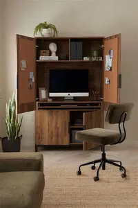 Next Dark Natural Bronx Oak Effect Hideaway Desk - Dark Natural