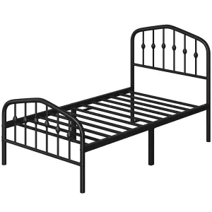 Yaheetech Black 3ft Single Metal Bed Frame with Arched Headboard and Footboard