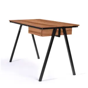 Nautilus Designs Walnut Computer Desk with Black Frame & Suspended Underdesk Drawer