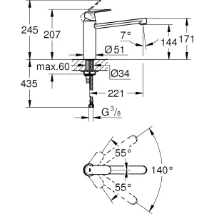 Grohe GET Stainless steel effect Kitchen Tap