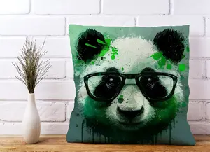 Panda With Glasses, Green Splashart Cushions 45cm x 45cm