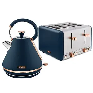 Tower Cavaletto Pyramid Kettle and 4 Slice Toaster Set Midnight Blue