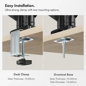 VonHaus Gas Dual Arm Monitor Mount for 13"- 32" Screens, Height Adjustable with Full Tilt and Swivel Arms