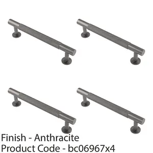 4 PACK - Knurled Bar Door Pull Handle 158 x 13mm 128mm Fixing Centres Anthracite Grey