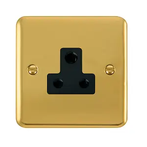 Curved Polished Brass 1 Gang 5A Round Pin Socket - Black Trim - SE Home