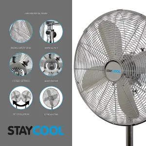 StayCool 16" (40cm) 50w Metal Pedestal Fan - Chrome