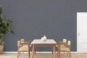 SK Filson Dark Blue Damask Wallpaper