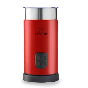 MisterChef Large Red Fast 550W Automatic Milk Frother, Hot & Cold Milk Functionality, 240ml Milk Heating / 115ml Milk Frothing