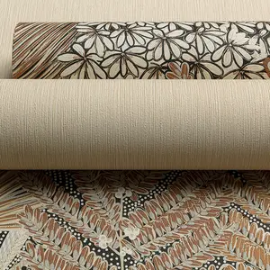 Grandeco Boutique Collection Mael Modern Jungle Copper Brown Botanical Wallpaper