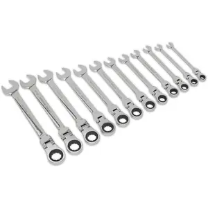 12-Piece Flexible Head Ratchet Spanner Set with 12 Point Metric Rings