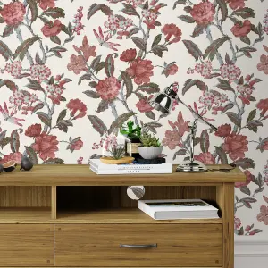 Laura Ashley Minera Red Floral Smooth Wallpaper Sample