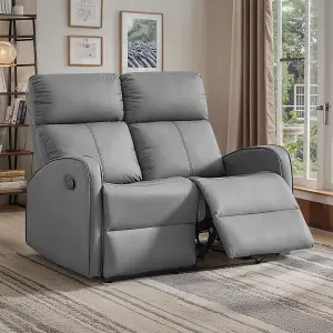 2 Seater Manual Reclining Sofa in Grey Leather - Parma