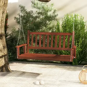 Costway 2-Person Porch Hanging Swing Chair Wooden Garden Swing Bench w/ Slatted Back