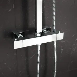 Nes Home Modern Square Exposed Thermostatic Mixer Shower Set Shower Head and Handheld