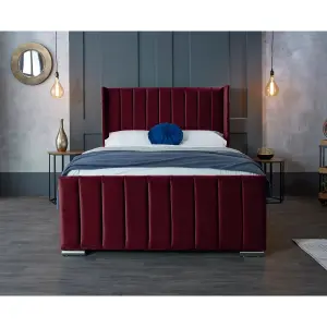 Meriso Plush Velvet Maroon Bed Frame