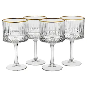 Queensway Home & Dining 500ml 4 Pcs Cocktail Goblets Gold Rimmed Long Stemmed Martini Glass