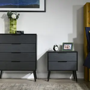 Hong Kong Ready assembled Matt black Media unit with 2 drawers, (H)128cm x (W)51.5cm x (D)39.5cm