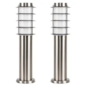 ValueLights Wharf Pair of Modern Outdoor Stainless Steel Bollard Lantern Light Posts