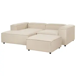 Right-Hand Corner Sofa with Ottoman ARDAL Beige Fabric 2 Seater Right Hand