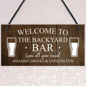 Red Ocean Backyard Bar Sign Hanging Wall Plaque Vintage Man Cave Shed Sign Gift