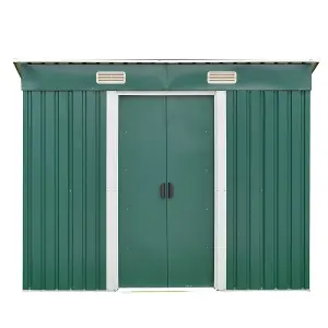 6 x 4 ft Pent Metal Garden Storage Shed Outdoor Storage Tool Shed with Base, Dark Green