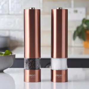 Electric Salt and Pepper Mill Grinder Set Shaker Automatic with Stand Copper