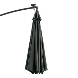 3M Garden Sun Shade Cantilever Parasol Hanging Banana Umbrella Crank Tilt with Solar Lights and Fillable Base, Dark Grey