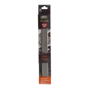 S/S KP DE 20CMX3.75 - Knitting Pins: Double-Ended: Set of Five: Stainless Steel: Elan: 20cm x 3.75mm - Pony