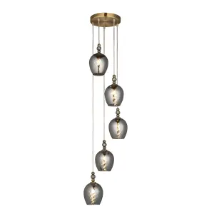 Carla Contemporary Glass & steel Antique brass effect 5 Lamp LED Ceiling light