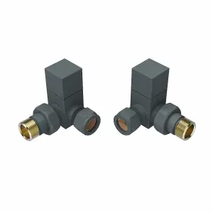 Rinse Bathrooms Modern Corner Towel Radiator Valves Square Twin Pack 1/2" x 15mm Anthracite