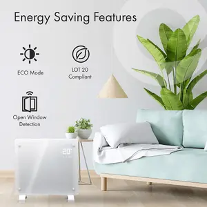 WiFi Smart Electric Glass Panel Heater 1000W Wall Mounted Or Free Standing White