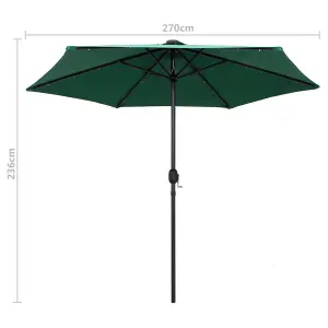 Berkfield Parasol with LED Lights and Aluminium Pole 270 cm Green