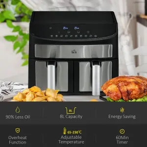 HOMCOM Oil Free Dual Air Fryer 10-in-1 8L w/ Sync Cook & Sync Finish Timer 2400W