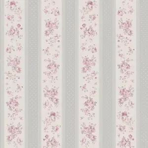 Galerie Maison Charme Grey Vintage Rose Stripe Motif Wallpaper Roll