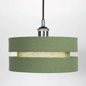 Contemporary Olive Green Linen Fabric Triple Tier Ceiling Pendant Light Shade