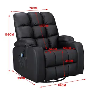 WestWood Leather Massage Recliner Chair Sofa Rocking Swivel Armchair Remote Control Black