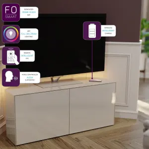 White High Gloss  Corner Tv Cabinet 1200, with wireless phone charging and Alexa or app operated LED mood lighting