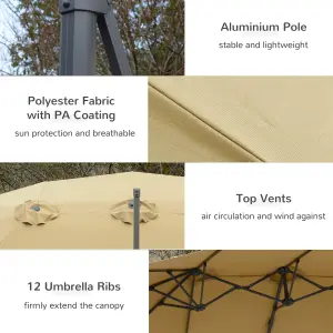 Outsunny 4.5 m Double Garden Parasol Umbrella Crank Handle Khaki