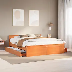 Berkfield Bed Frame without Mattress with Headboard Wax Brown 200x200 cm Solid Wood Pine