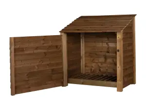 Wooden log store with door W-119cm, H-126cm, D-88cm - brown finish