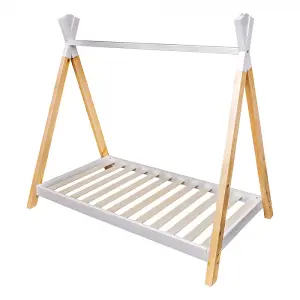 Solid Pine Teepee Toddler Bed Two-Tone Slat Base For Children Kids Bedroom Furniture