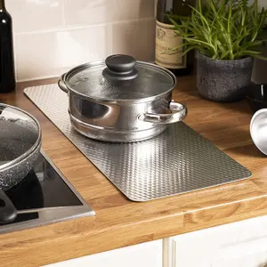 Heat Resistant Kitchen Mat - Worktop Surface Protector & Chopping Board with Dimpled Metal to Disperse Heat - Measures 50 x 21cm