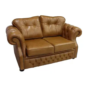 Chesterfield 2 Seater Old English Tan Leather Sofa Bespoke In Era Style