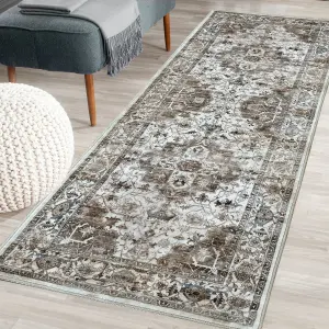 Silk Road Cream & Brown Keshan Medium Runner, (L)180cm x (W)60cm