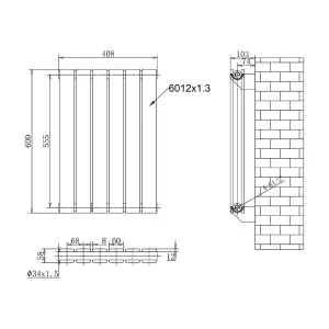 Porter Black Double Horizontal Flat Panel Radiator - 600x408mm