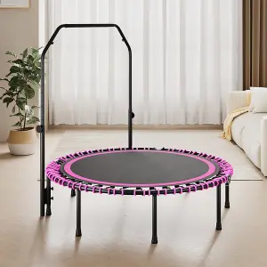 48in Bungee Cords Foldable Round Trampoline with Adjustable U-Handle Bar in Pink for Indoor Outdoor