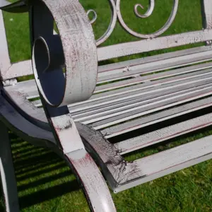 Antique Grey Metal Garden Bench